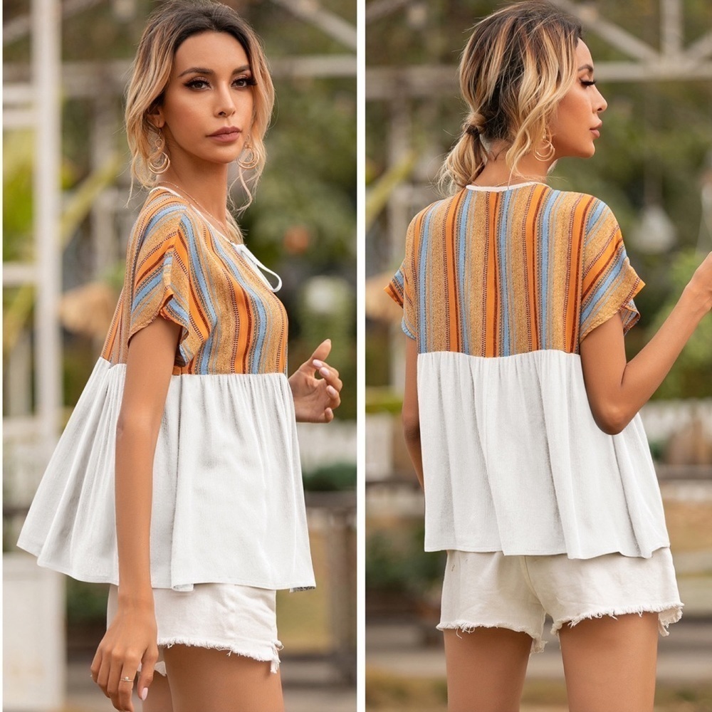 Tied With Style Striped Rayon Short Sleeve Shirt